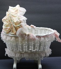 VTG White Wicker Doll Cradle