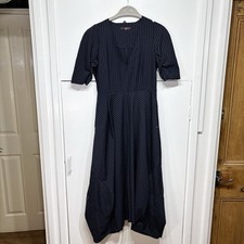 High Tech Claire Campbell Dress Navy Stripe Stretch Short Sleeve V Neck UK 12 