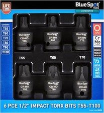 Blue Spot IMPACT TORX BIT Sockets Set 1/2" Drive X-Large Star IMPACT T55 - T100
