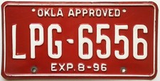 Oklahoma Approved 1996 LIQUID PROPANE GAS TANKER TRUCK License Plate, LPG-6556