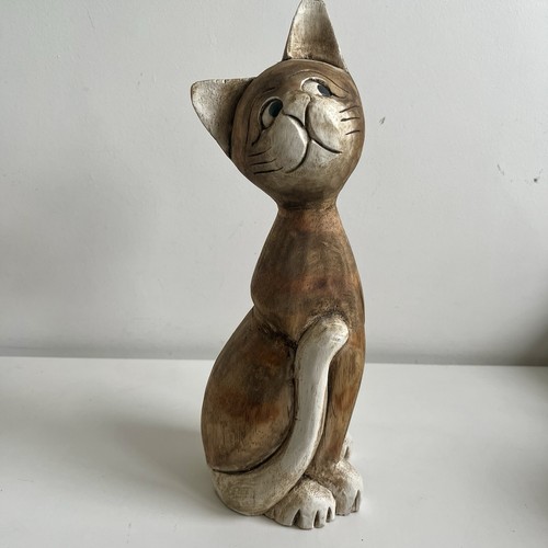Hand carved rustic wooden - rustic, cat