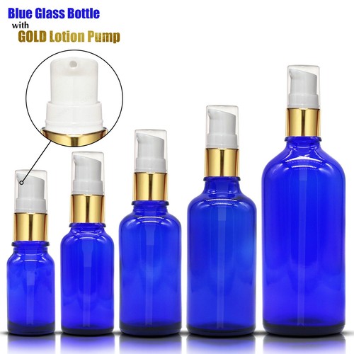 Blue glass bottle with gold - glass,