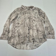 MINT VELVET Shirt 18 Grey Womens Snakeskin Sheer Button-Up Polyester Long Sleeve
