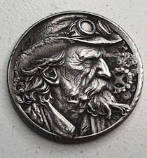 HOBO Steampunk Hobo Old Man Made A From REAL WWII Silver Nickel SIGNED