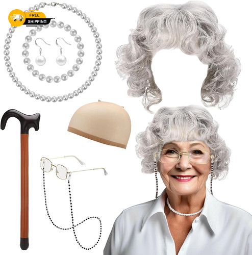 7pcs old lady costume set - old,