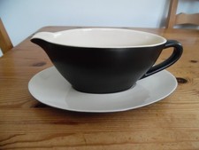 GRAVY BOAT & SAUCER. "JOHN ROCHA" BLACK & CREAMY WHITE, ( 350ml ) PERFECT COND.