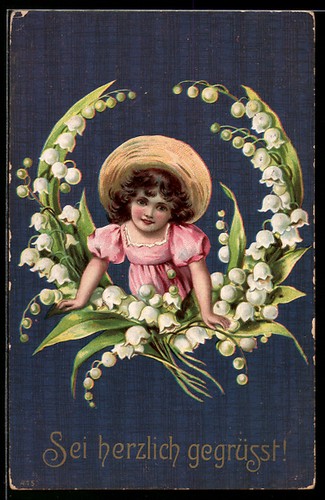 Embossed postcard girl with - embossed,