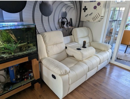 Recliner beige leather - beige,