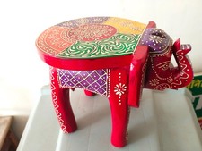 Indian Hand Painted Wooden Elephant Shape Home Decor Side Table Statue Table
