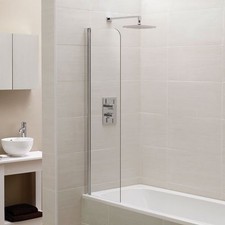 Mini Bath Screen Over Fixed Panel Water Deflector 1400mm X 300mm- Fixed Chrome