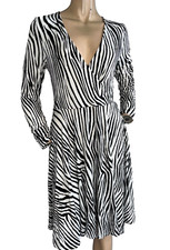 Karen Millen ~ Black & White Zebra Print V Neck Flared Jersey Dress ~ Size 10
