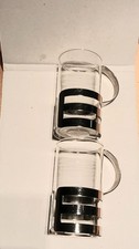 Pair Of Vintage Bodum Glass Coffee Or Tea Cups.  Glass With Metal Holder