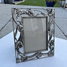 Vintage Art Nouveau Style Silver Floral Flower Tulips Metal Photo Picture Frame