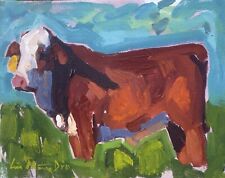 Original Painting Hereford Cow 8x10 Impressionist Signed Modern Art Pop Western 