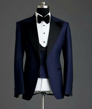 Men Blue Suits 3 piece Tuxedo Designer Wedding Dinner Suit(Coat+Waistcoat+Pants)