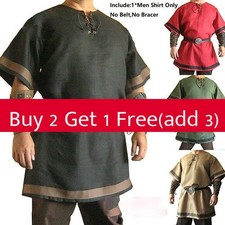 Vintage Medieval Norman Viking Costume Short Sleeve Tunic Top For Cosplay