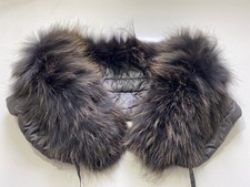 Vintage black & Brown Long Pile Real Fur Collar Scarf Shoulder wrap Hood Trim