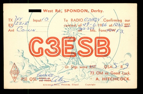 Qsl card radio g3esb - qsl, 1986