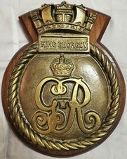 HMS King George V - Solid Bronze Ship Crest – Mahogany Mount, 1.642kg Royal Navy