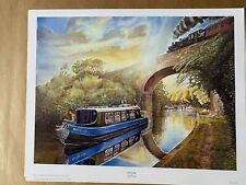 Railway steam engine canal Boat art print Canal Cruise by Kevin Parrish