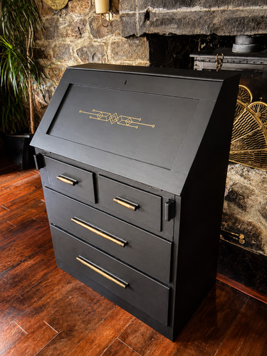 Art deco writing bureau - writing, black