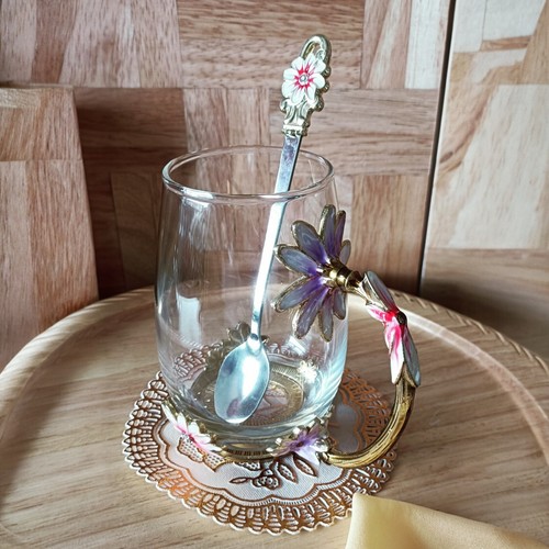 Ornate floral glass cup - glass,
