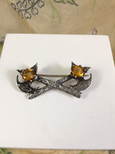 Vintage Scottish Double Axe Brooch with Citrines by H Wright & Son, 1955