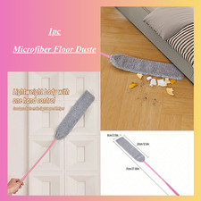 1Pc Bendable Microfiber Floor Duster with Extension Pole –Washable Cleaning Tool