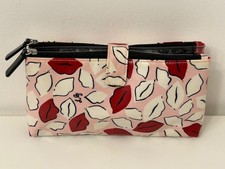 Lulu Guinness Pink With Red & White Lips Double Cosmetic Makeup Case
