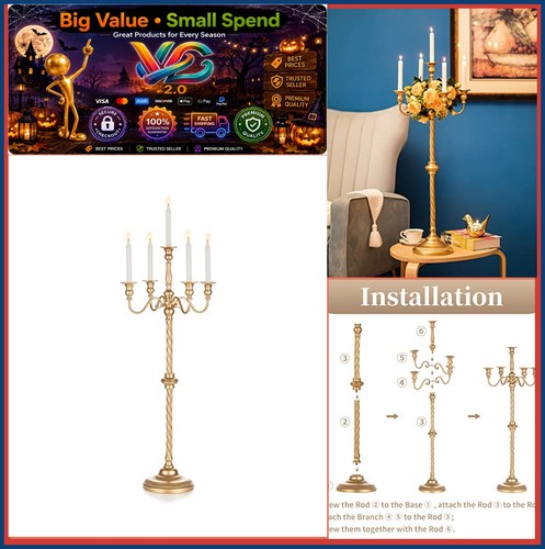Gold floor candelabra inch - gold,