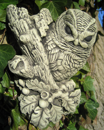 Oak owl wall plaque - wall, stone