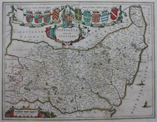 SUFFOLK ANTIQUE MAP, 'SUFFOLCIA Vernacule SUFFOLKE', original, Blaeu 1645