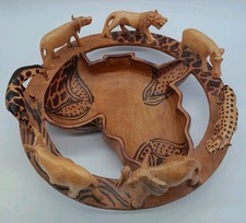 Vintage Handcarved African Safari Animals Decorative Wooden Bowl