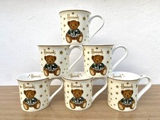 Harrods Coffee Mug Cream Teddy Star Fine Bone China Set of 6 Tea Coffee Gift