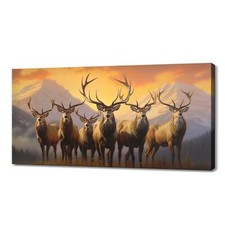 Stag Deer Herd At Sunset Canvas Print Picture I Wild Animals Wall Art 