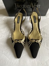 Jacques Vert Black And Gold Slingback Court Shoe. Size 40 (7) Ex. Condition.