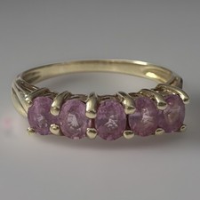 STUNNING 9ct Yellow Gold 5 Stone Pink Sapphire Ring Size P 1/2 Fully Hallmarked