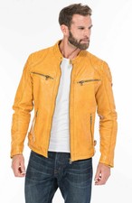 Men's Leather Jacket Real Lambskin Yellow Biker Cafe Racer jacket Size 3XL