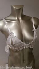 New Ann Summers Fifi Sissy White Lace Peep Hole Non Padded Bra Small 8 - 10
