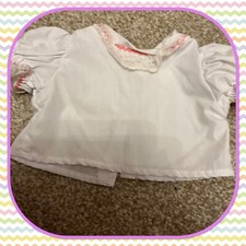 Cute Vintage cabbage patch Kids doll White Shirt Blouse For Ruffle Overalls Pink