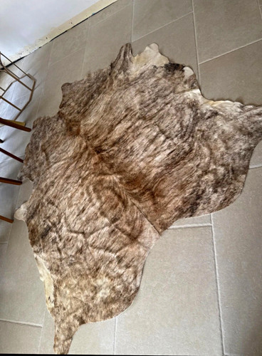 Brown white cow hide rug - &,
