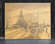 Folk Art Peterlee Ink on Wood 1992 Church
