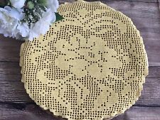 Vintage Unused Hand Crochet Fillet Yellow Cotton Doily/ Centerpiece 46 x 43.5 cm