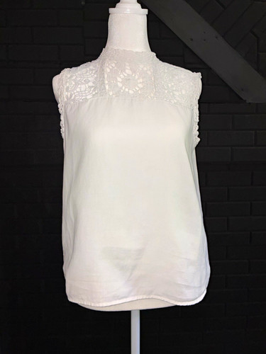 Zara white solid lace crew - white,