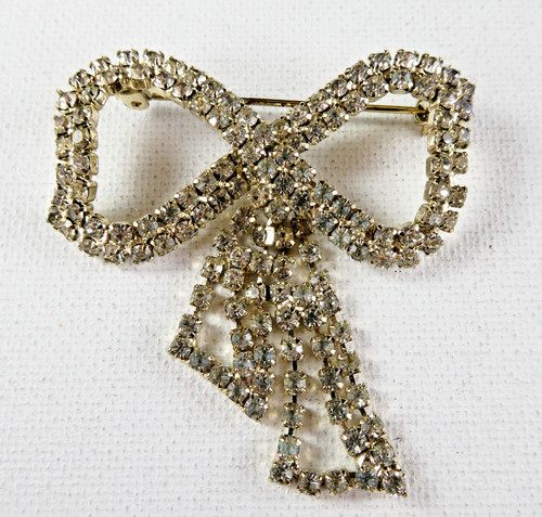 Vintage clear rhinestone bow - vintage,
