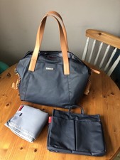 NEW RRP £120 Storksak Navy and Tan Baby Changing Bag Set