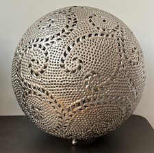 Large Silver openwork Moroccan Table Lamp Round Decorative Home