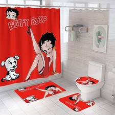 Betty Boop Cartoon Shower Curtain Bathroom set Bath Mat Carpet Toilet Lid Cover