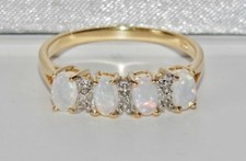 9CT YELLOW GOLD & SILVER OPAL & DIAMOND LADIES ETERNITY RING ~ size Q