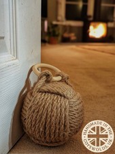 Large & Heavy Handmade Monkey Fist Rope Ball Doorstop (Solid Core, Natural Jute)